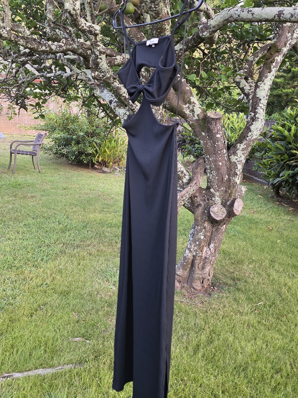 Cutout Maxi Dress with Twist Front - Black